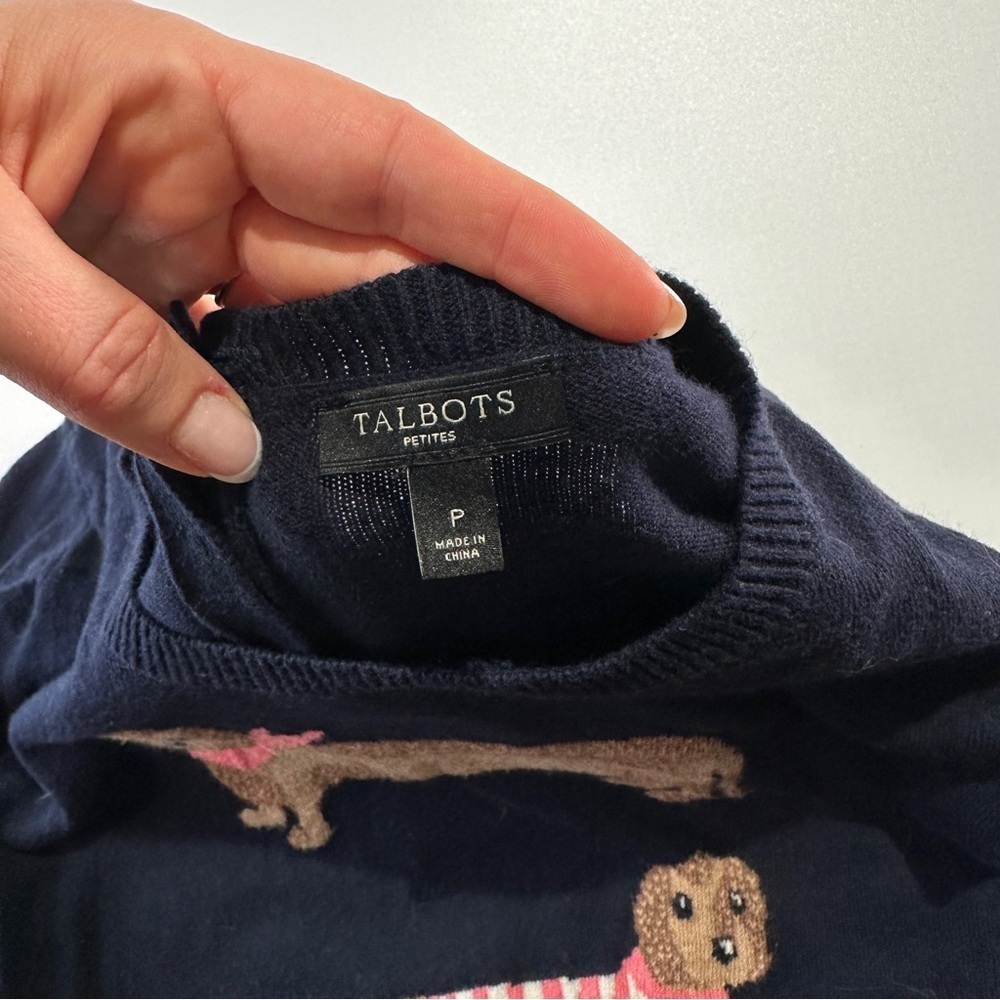 Talbots sweater dachshund dog knit petite navy novelty pullover - Picture 5 of 7